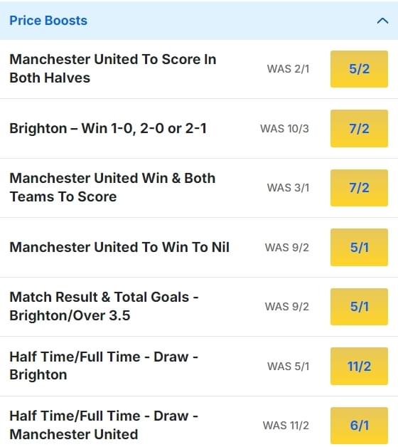 Brighton v Man United Odds Price Boosts Premier League 2024 25 Brighton v Man United Odds Price Boosts Premier League 2024 25