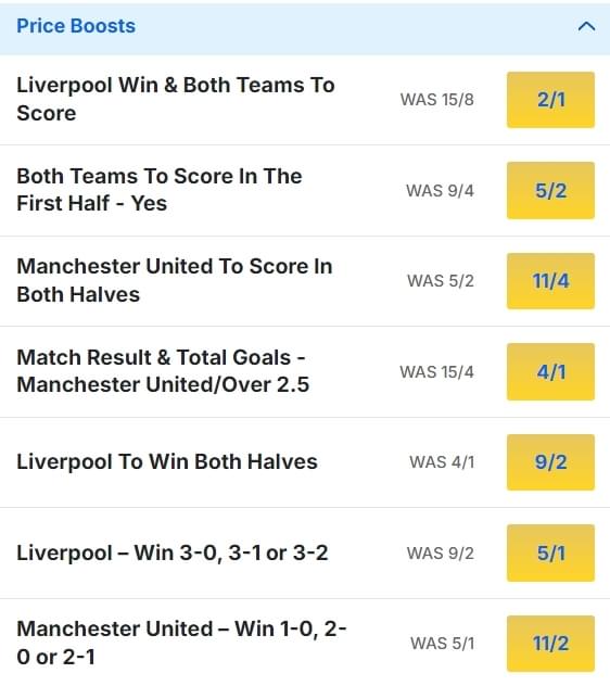 Man United v Liverpool Odds Price Boosts Premier League 2024 25 Man United v Liverpool Odds Price Boosts Premier League 2024 25