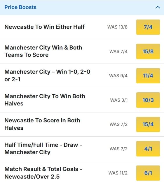 Newcastle v Man City Odds Price Boosts Premier League 2024 25 Newcastle v Man City Odds Price Boosts Premier League 2024 25
