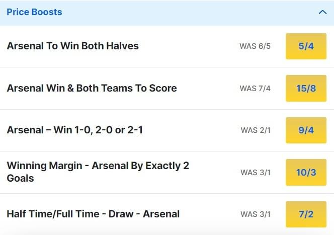 Arsenal v Everton Odds Price Boosts Premier League 2023 24 Arsenal v Everton Odds Price Boosts Premier League 2023 24