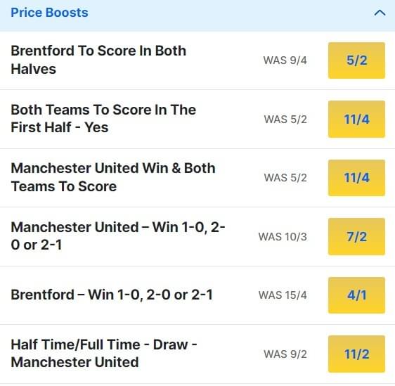 Brentford v Man United Odds Price Boosts Premier League 2023 24 Brentford v Man United Odds Price Boosts Premier League 2023 24