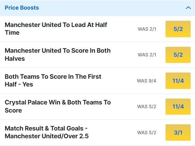 Crystal Palace v Man United Odds Price Boosts Premier League 2023 24 Crystal Palace v Man United Odds Price Boosts Premier League 2023 24