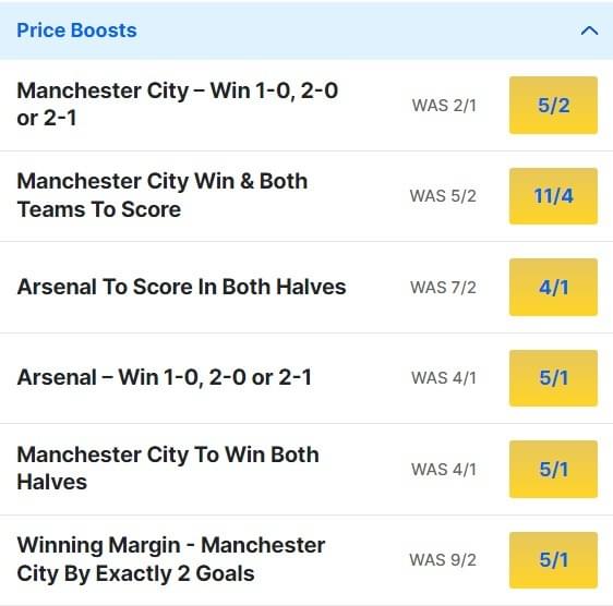 Man City v Arsenal Odds Price Boosts Premier League 2023 24 Man City v Arsenal Odds Price Boosts Premier League 2023 24