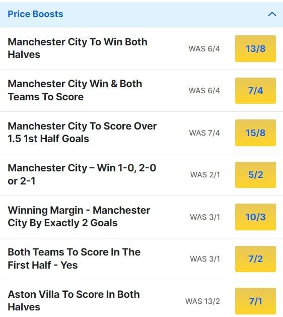 Man City v Aston Villa Odds Price Boosts Premier League 2023 24 Man City v Aston Villa Odds Price Boosts Premier League 2023 24