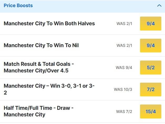 Tottenham v Man City Odds Price Boosts Premier League Tottenham v Man City Odds Price Boosts Premier League