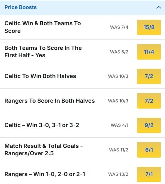 Celtic v Rangers Odds Price Boosts SPL 24 25 Celtic v Rangers Odds Price Boosts SPL 24 25