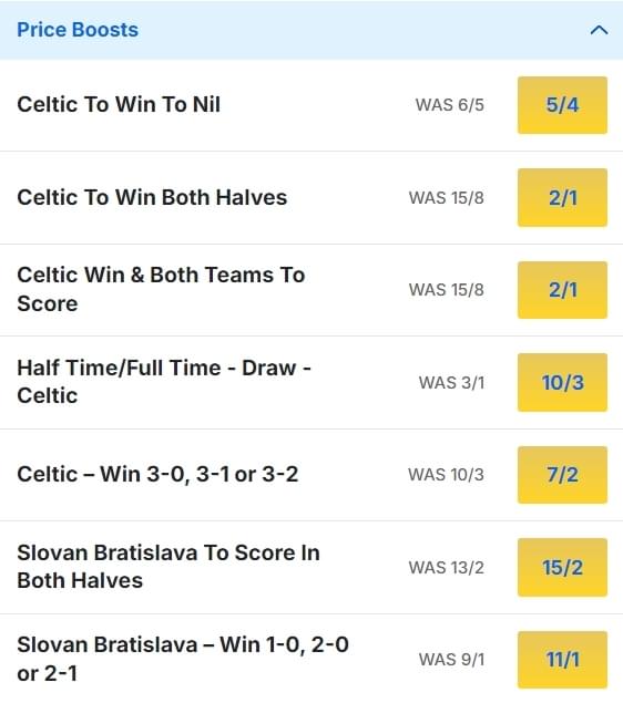 Celtic v Slovan Bratislava Odds Price Boosts Champions League 2024 25 Celtic v Slovan Bratislava Odds Price Boosts Champions League 2024 25