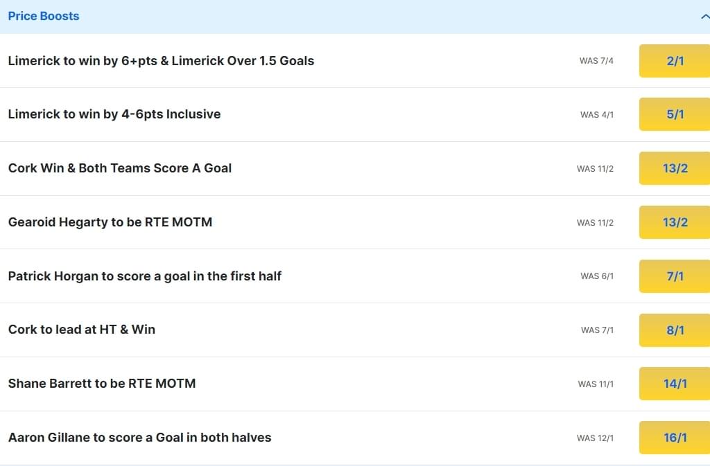 Limerick v Cork Odds Price Boosts 2024 All Ireland Semi Final Limerick v Cork Odds Price Boosts 2024 All Ireland Semi Final