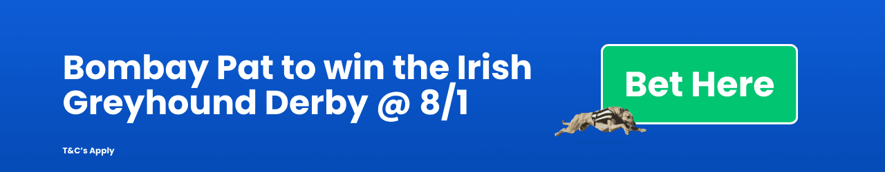 Bombay Pat to win the Irish Greyhound Derby 8 1 Bombay Pat to win the Irish Greyhound Derby 8 1