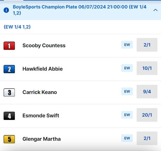 2024 Boyle Sports Champion Plate Final Betting Odds 2024 Boyle Sports Champion Plate Final Betting Odds