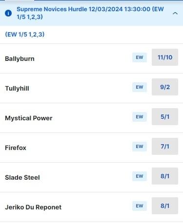 Supreme Novices Hurdle Betting Odds Supreme Novices Hurdle Betting Odds