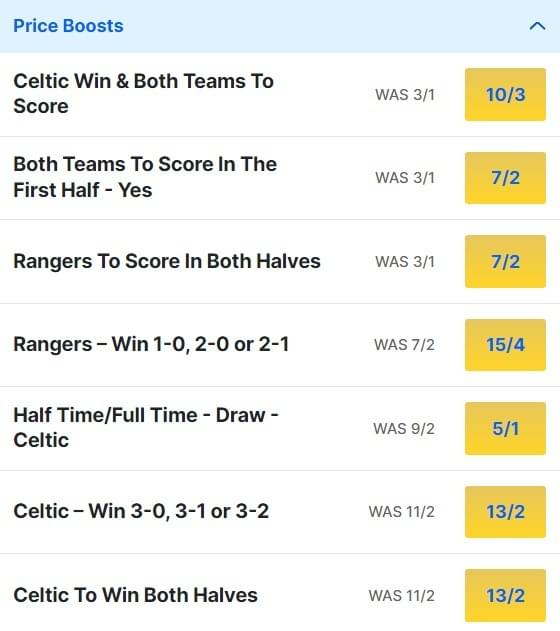 Celtic v Rangers Odds Price Boosts - SPL 2023 24