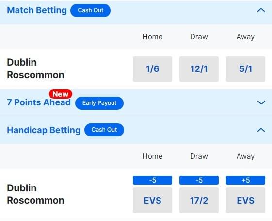 Dublin v Roscommon Betting Odds - Allianz League Division 1 2024