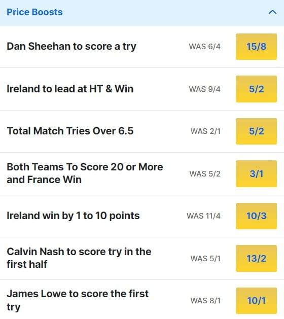 France v Ireland Six Nations Odds Price Boosts