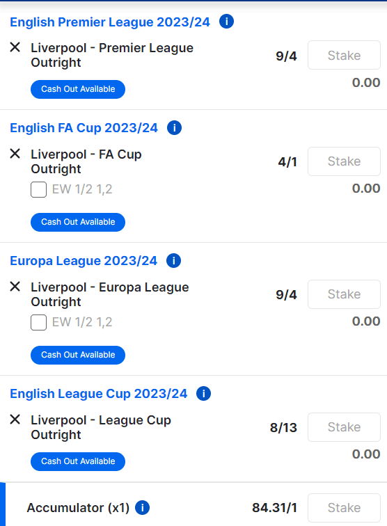 Liverpool Quadruple Odds