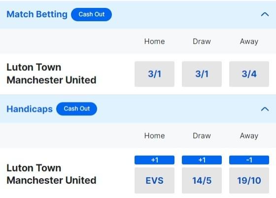 Luton Town v Man United Betting Odds - Premier League 2023 24