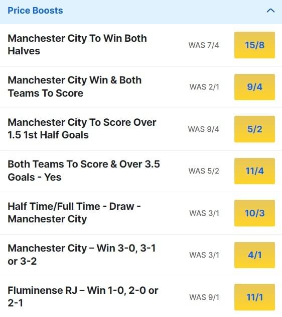 Man City v Fluminense Odds Price Boosts - FIFA Club World Cup 2023