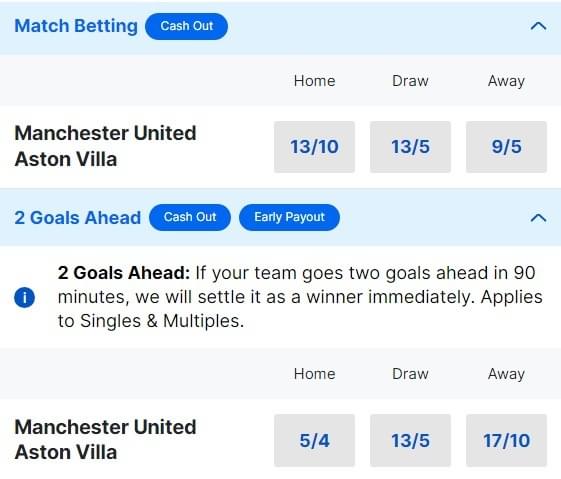 Man United v Aston Villa Betting Odds - Premier League 2023 24