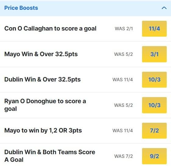 Mayo v Dublin Odds Price Boosts - 2024 National League