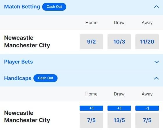 Newcastle v Man City Betting Odds - Premier League 2023 24