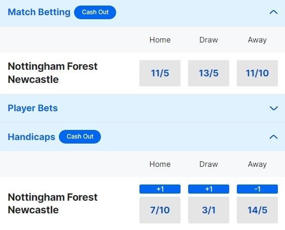 Nottingham Forest v Newcastle Betting Odds - Premier League