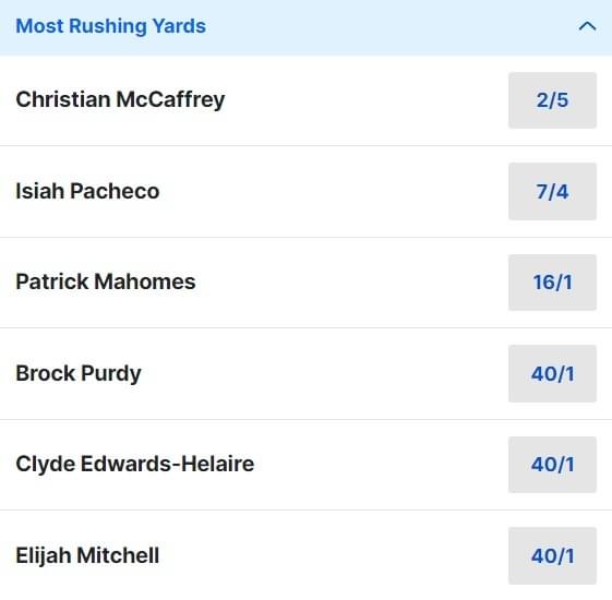 Super Bowl Most Rushing Yards Odds - Super Bowl LVIII