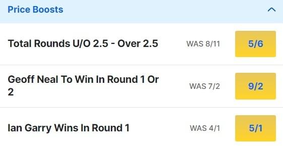 UFC 298 Odds - Neal v Garry Odds