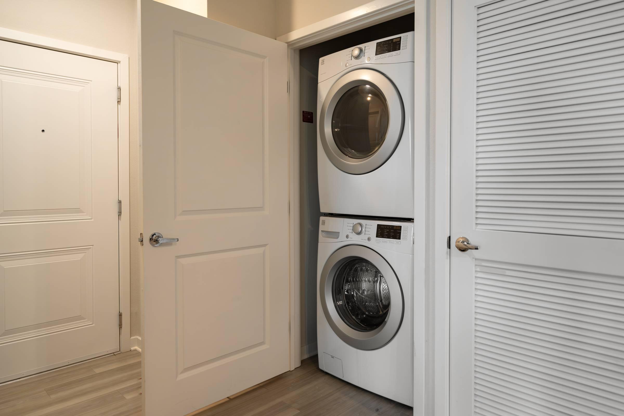 Shadetree Apartments in-unit stacked washer and dryer