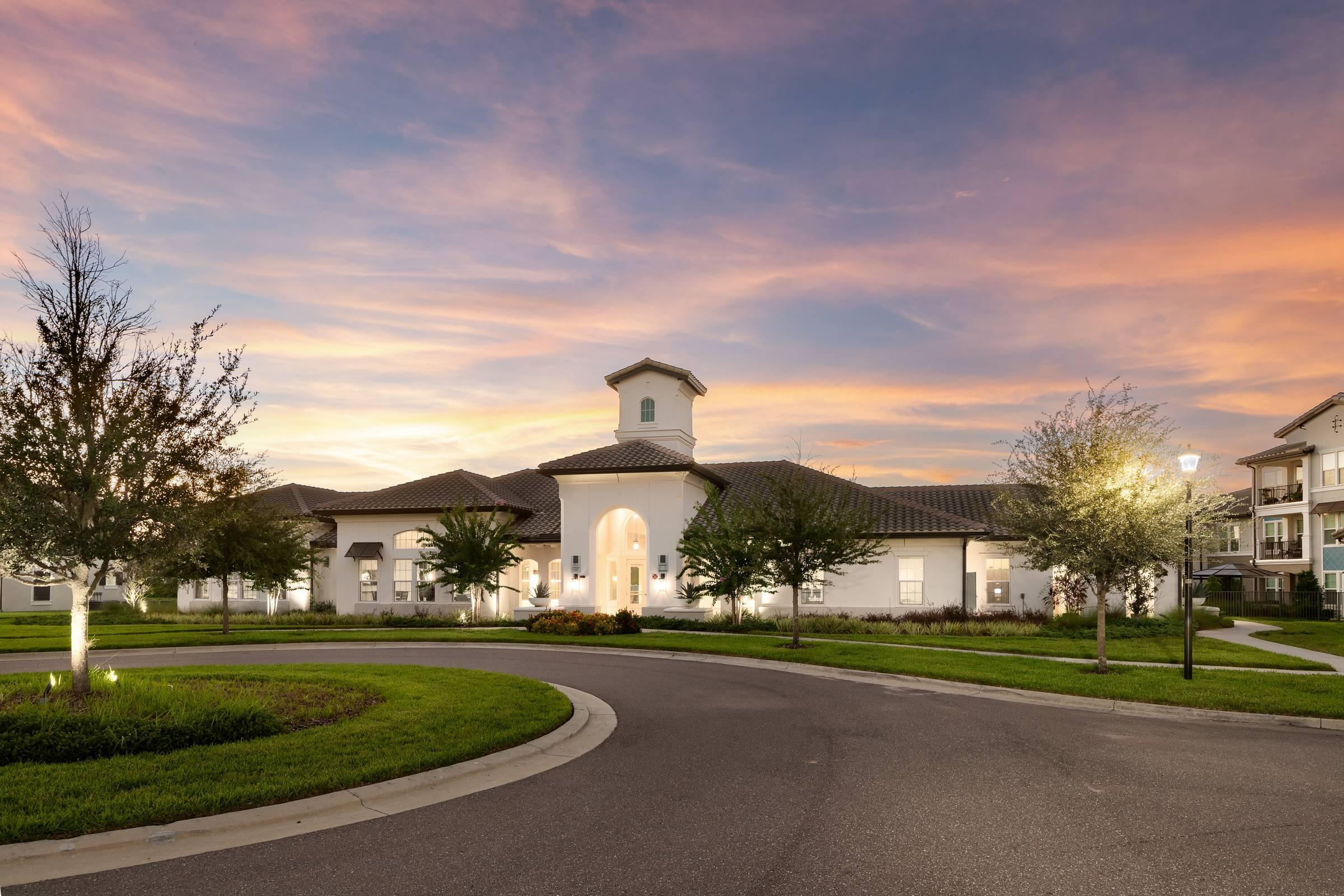 Shadetree Apartments building exterior at dusk