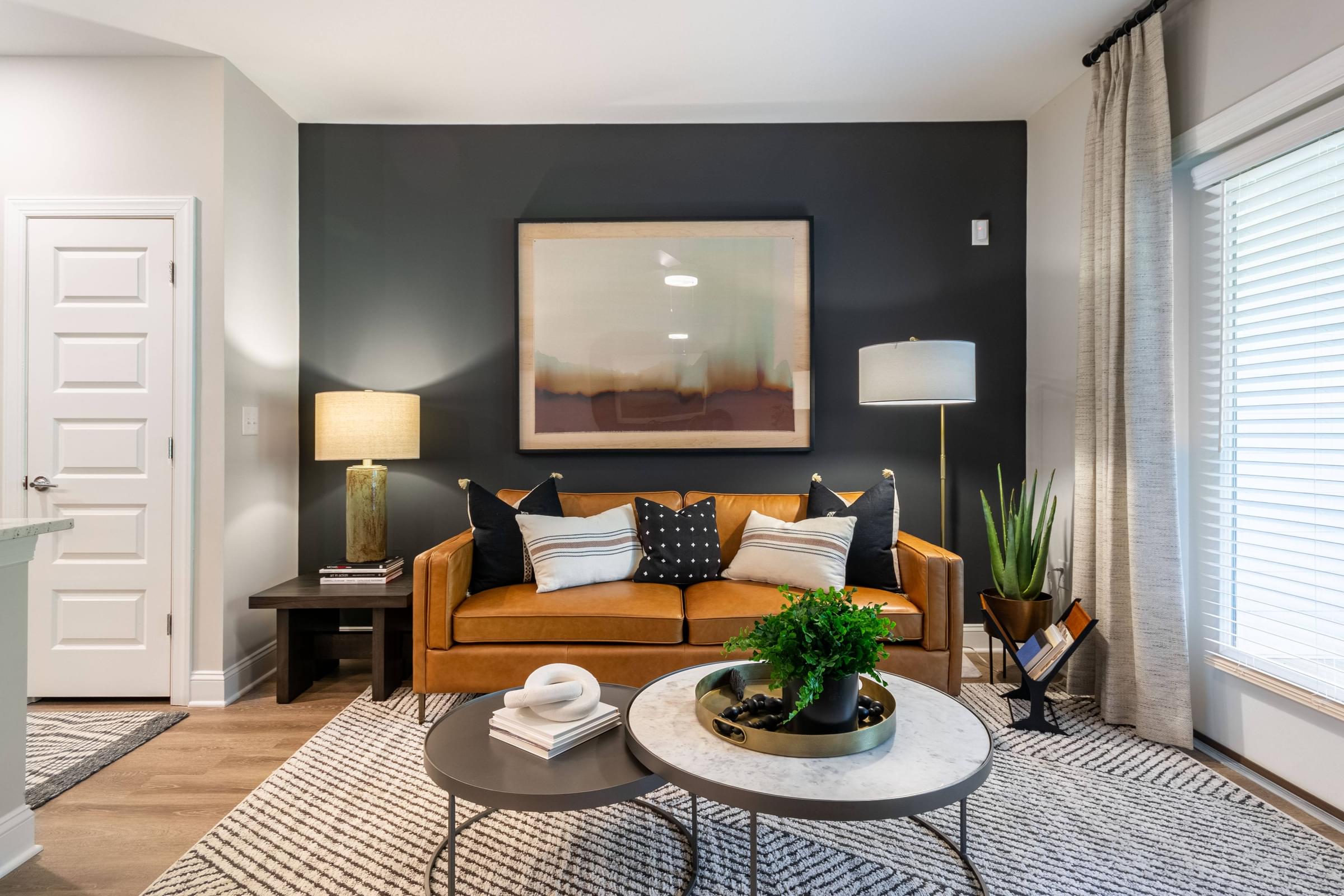 a living room with a couch and a coffee table