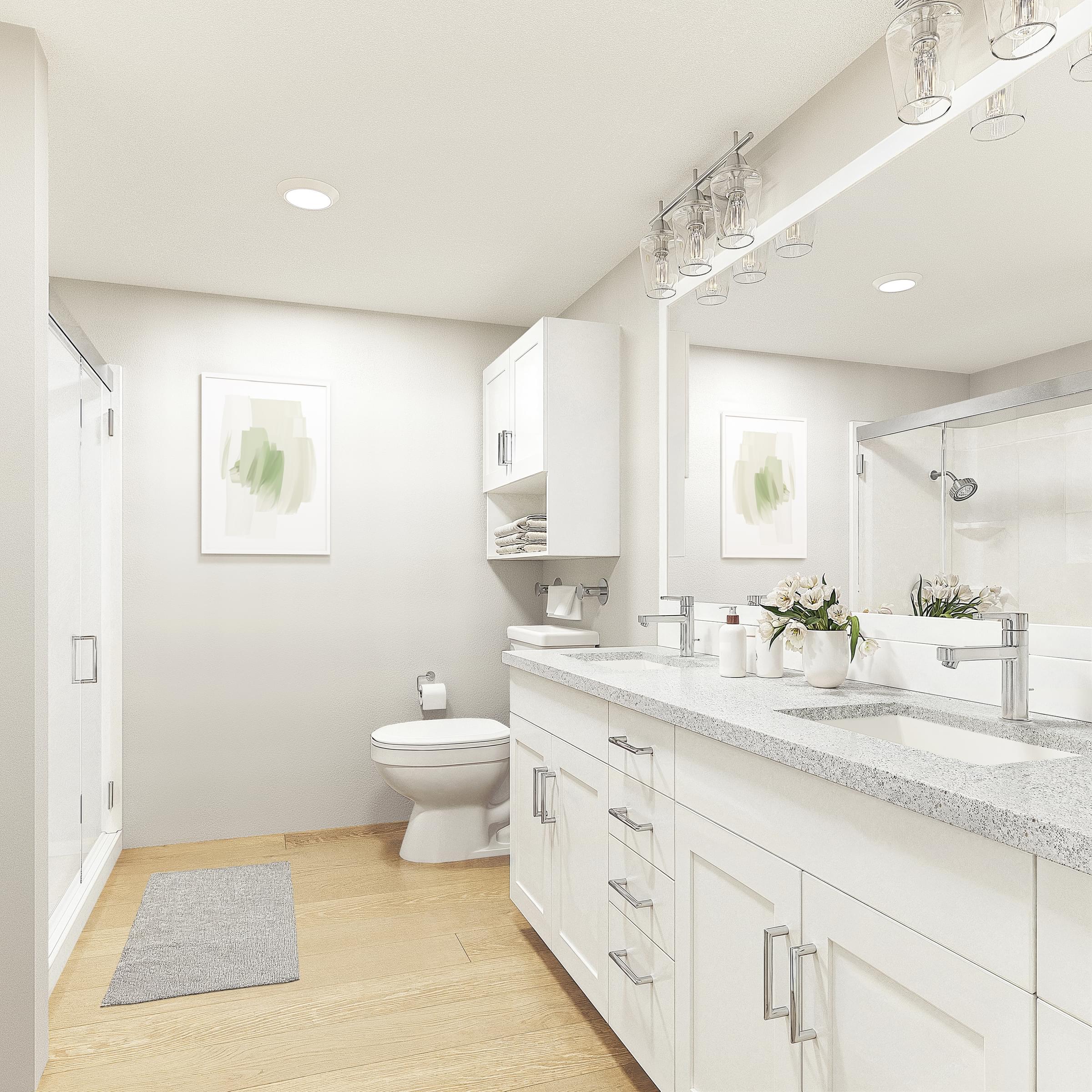 Double Vanity Sinks And Walk-In Shower