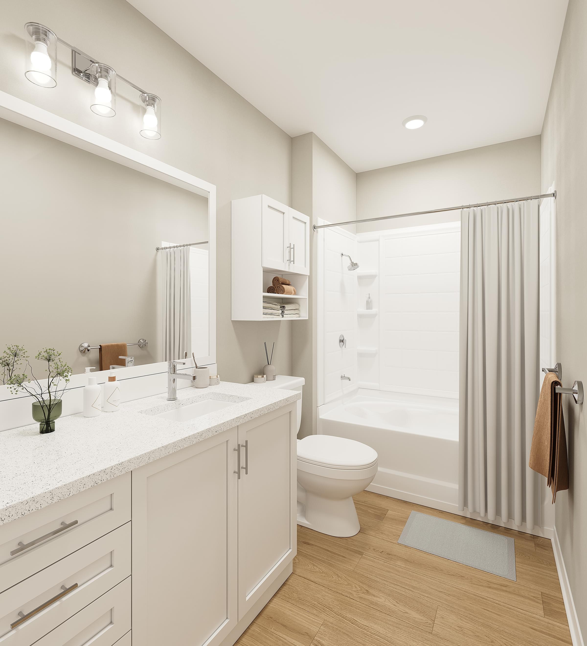 Modern Bathrooms with Granite Countertops Throughout