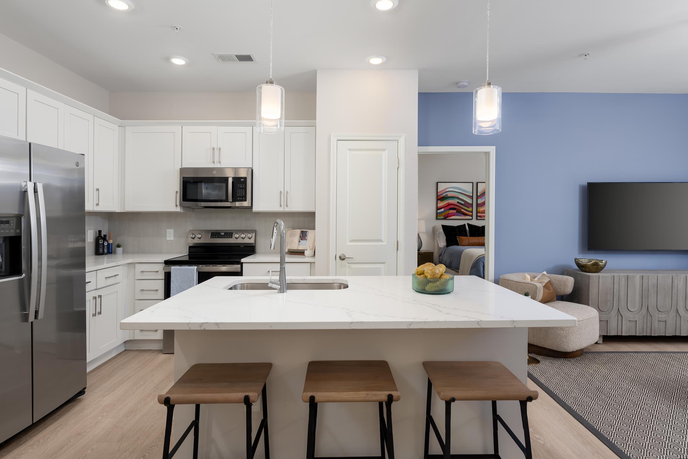 Modern Kitchens with Stainless Steel Appliances and Large Breakfast Bars