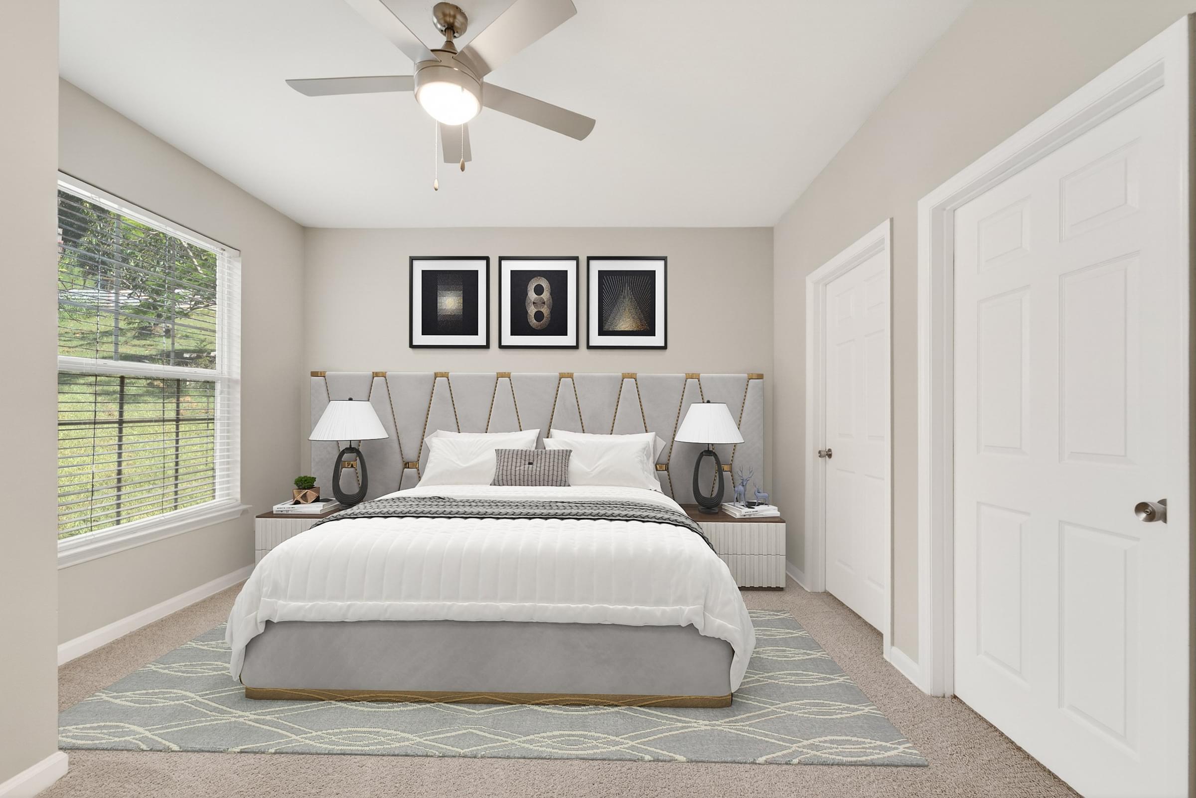 Nine-Foot Ceilings with Ceiling Fans in Bedrooms and Living Room