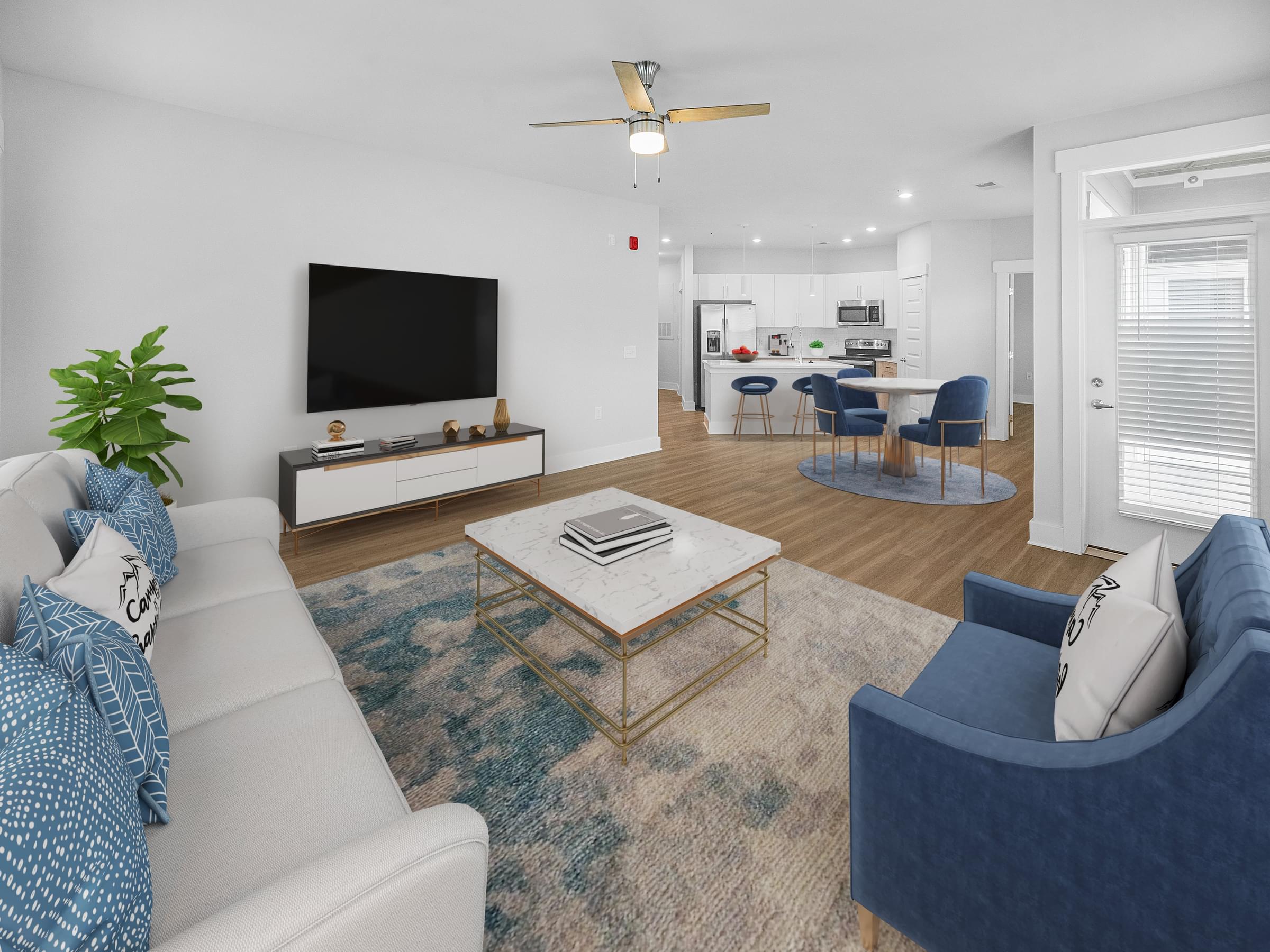 a living room with a couch and a coffee table
