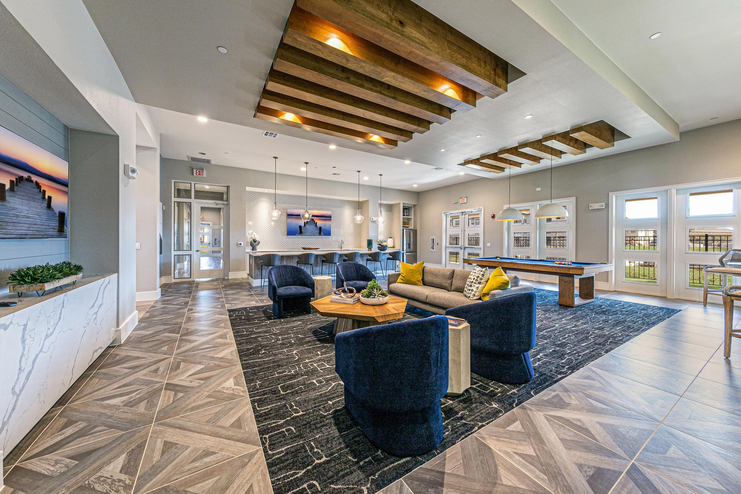 Community Clubhouse with Pool Table and Gathering Spaces