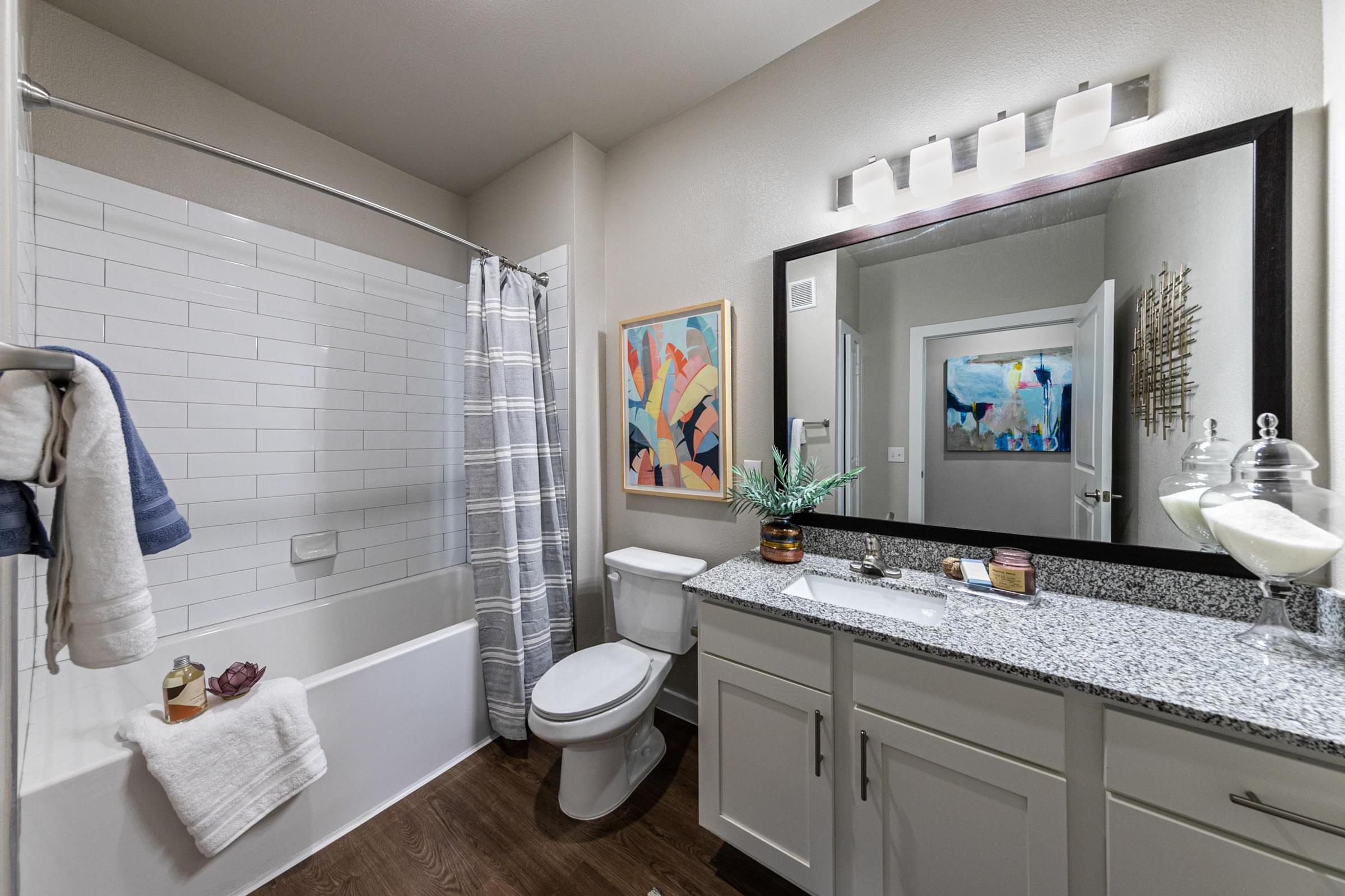 Bathroom with Large Vanity Space and Deep Garden Tub