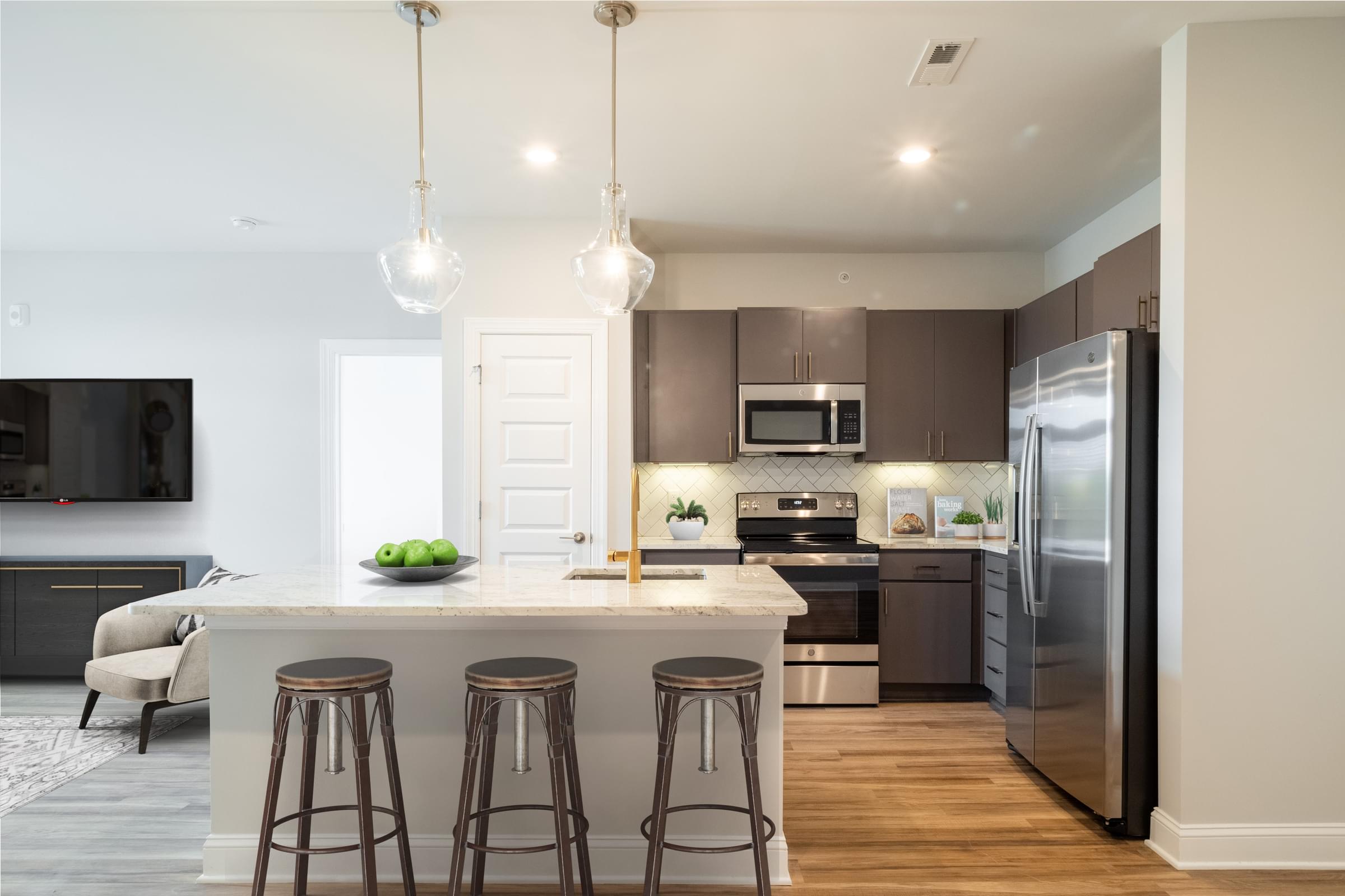 Two-Tone Kitchen Cabinets with Granite Countertops