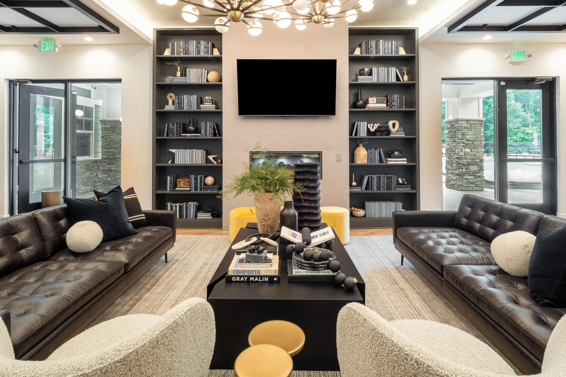 a living room with two couches and a coffee table