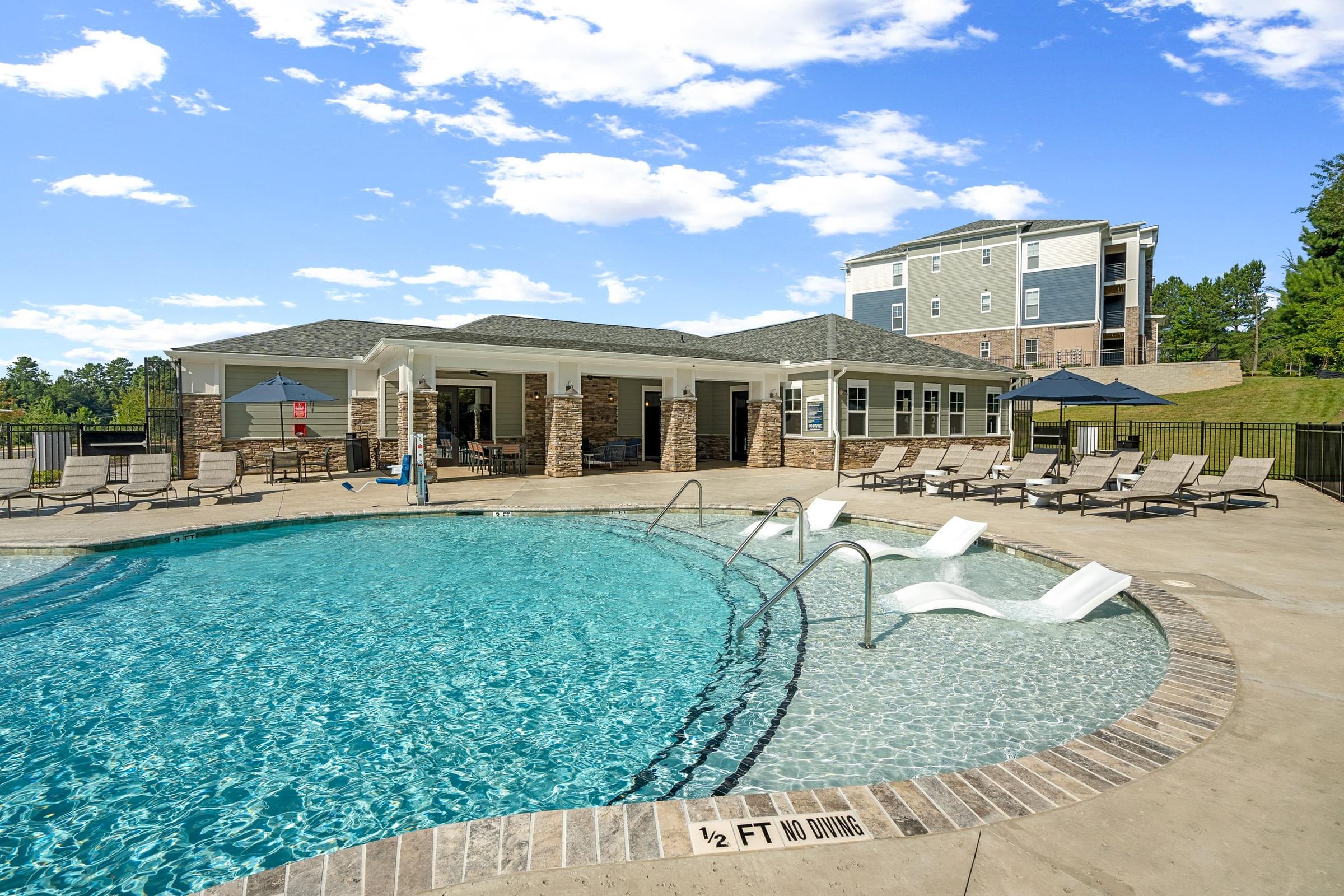 Resort-Style Saltwater Swimming Pool with Sun Shelf and Inset Seating