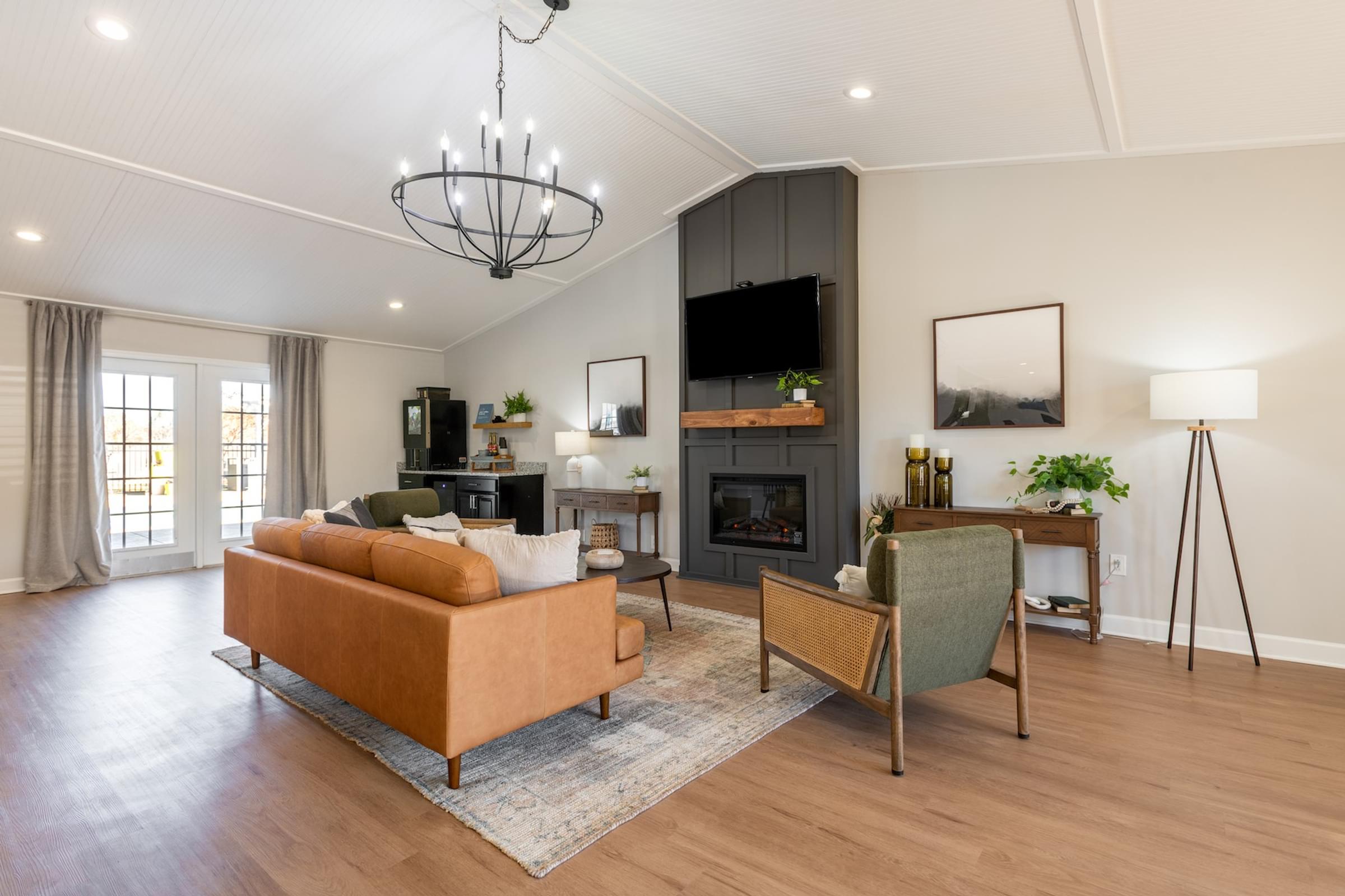 Resident Lounge with Fireplace and Complimentary Coffee Bar