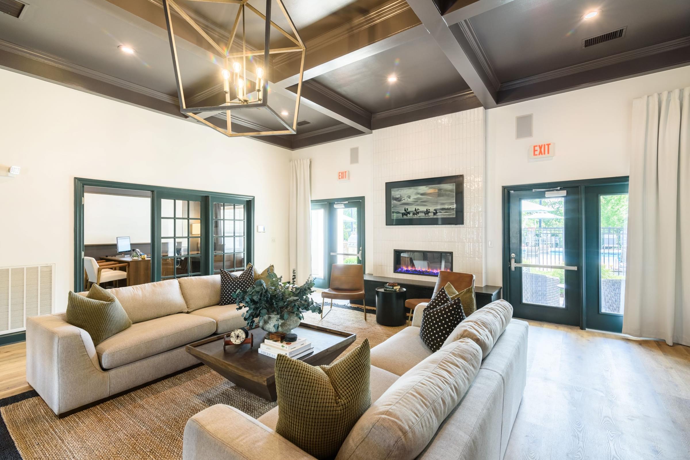 a living room with couches and a coffee table