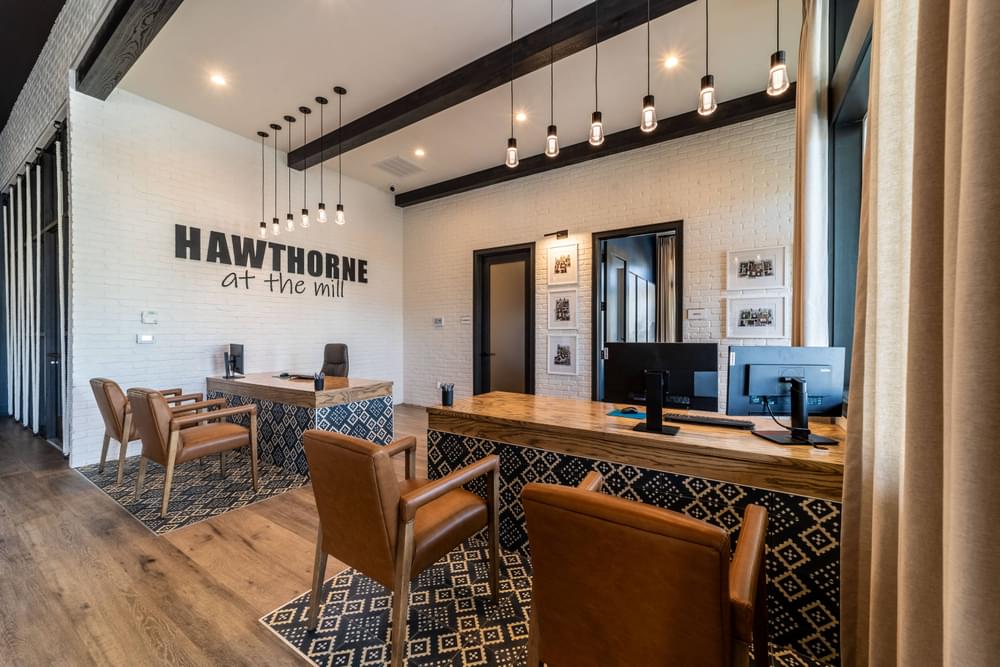 the lobby of hawthorne at the mill