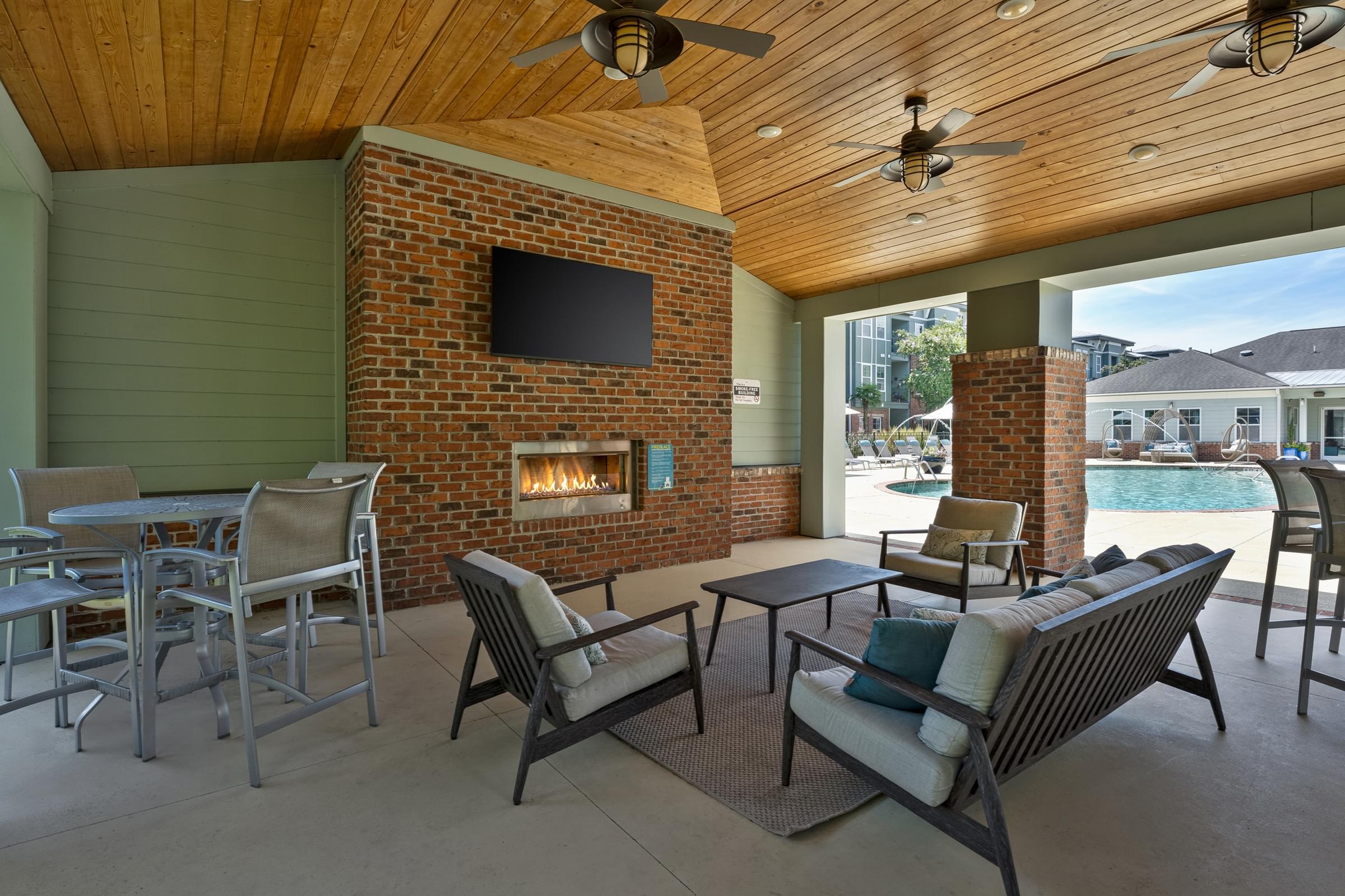 Poolside Cabana & Grilling Pavilion with Huge TV and Fireplace