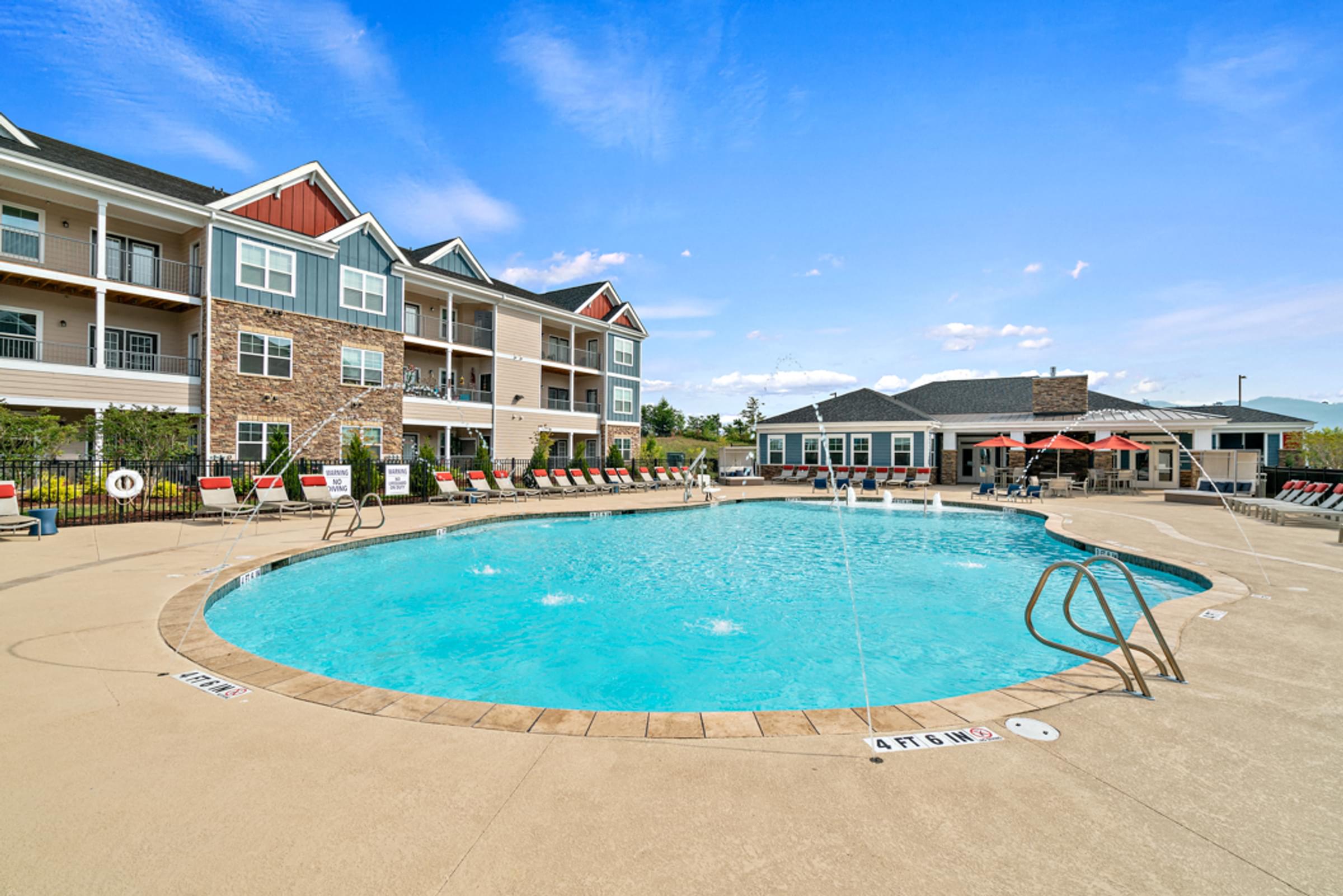the swimming pool at the preserve at polk apartments