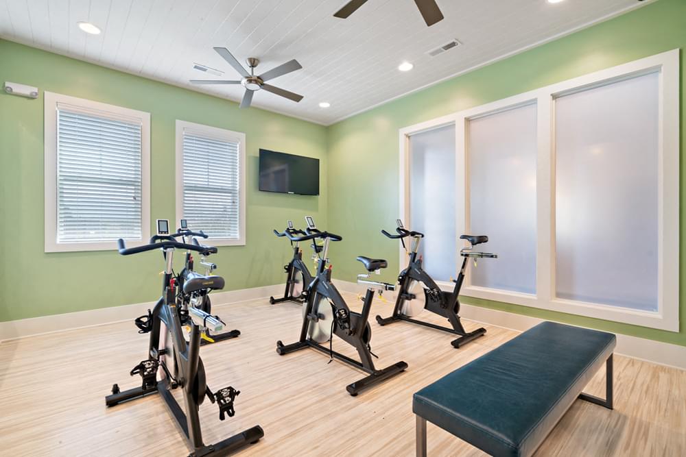 the gym has plenty of exercise bikes and treadmills