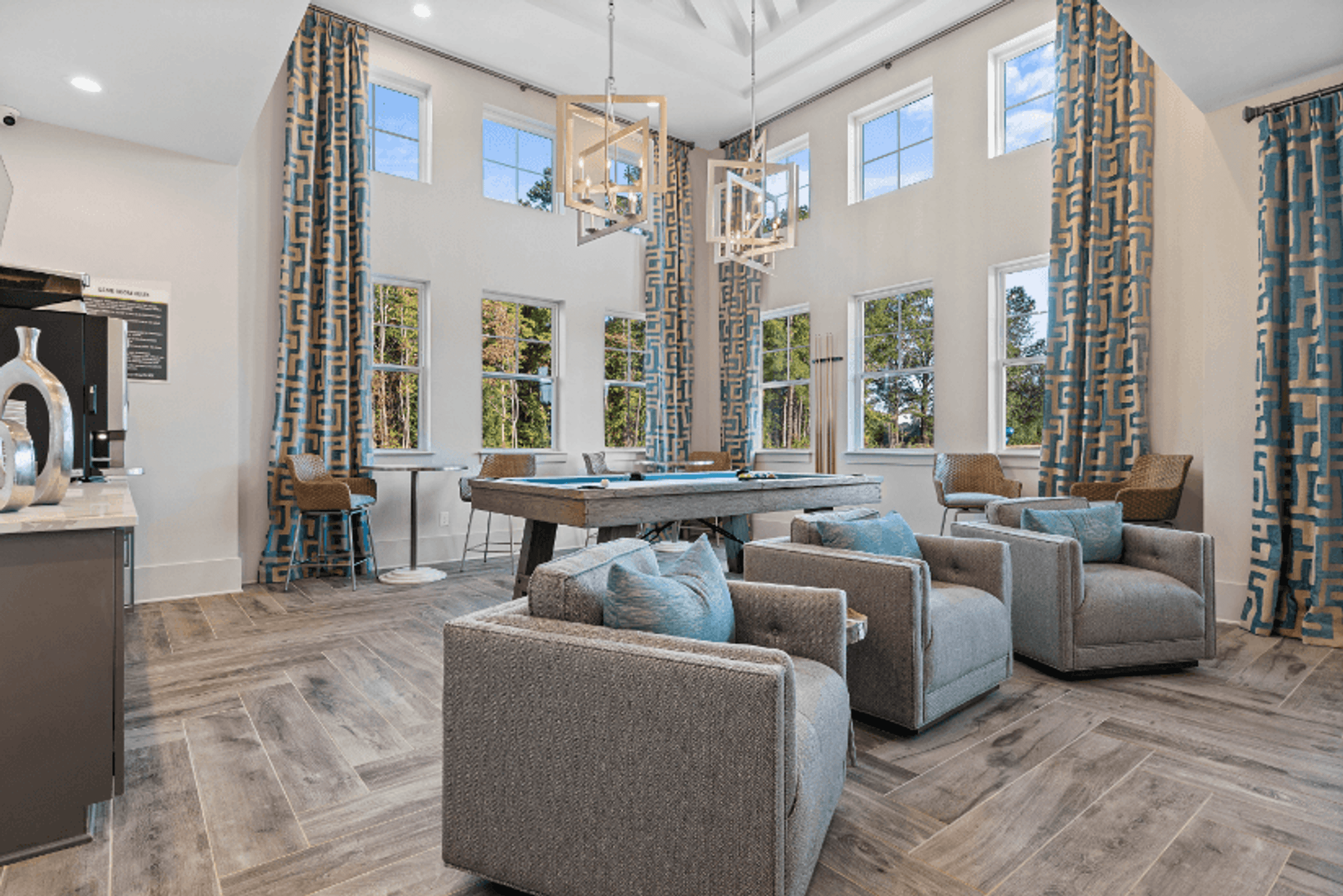 Spacious Clubhouse with Pool Table and Lounge Seating