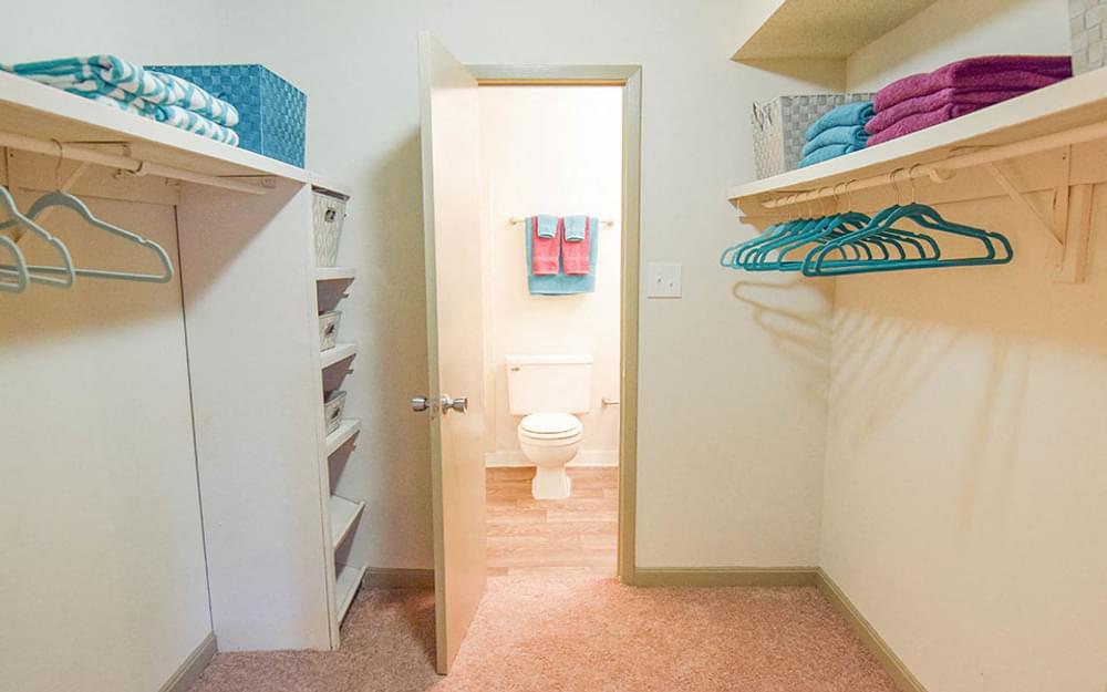 a bathroom with bunk beds and a toilet in a closet
