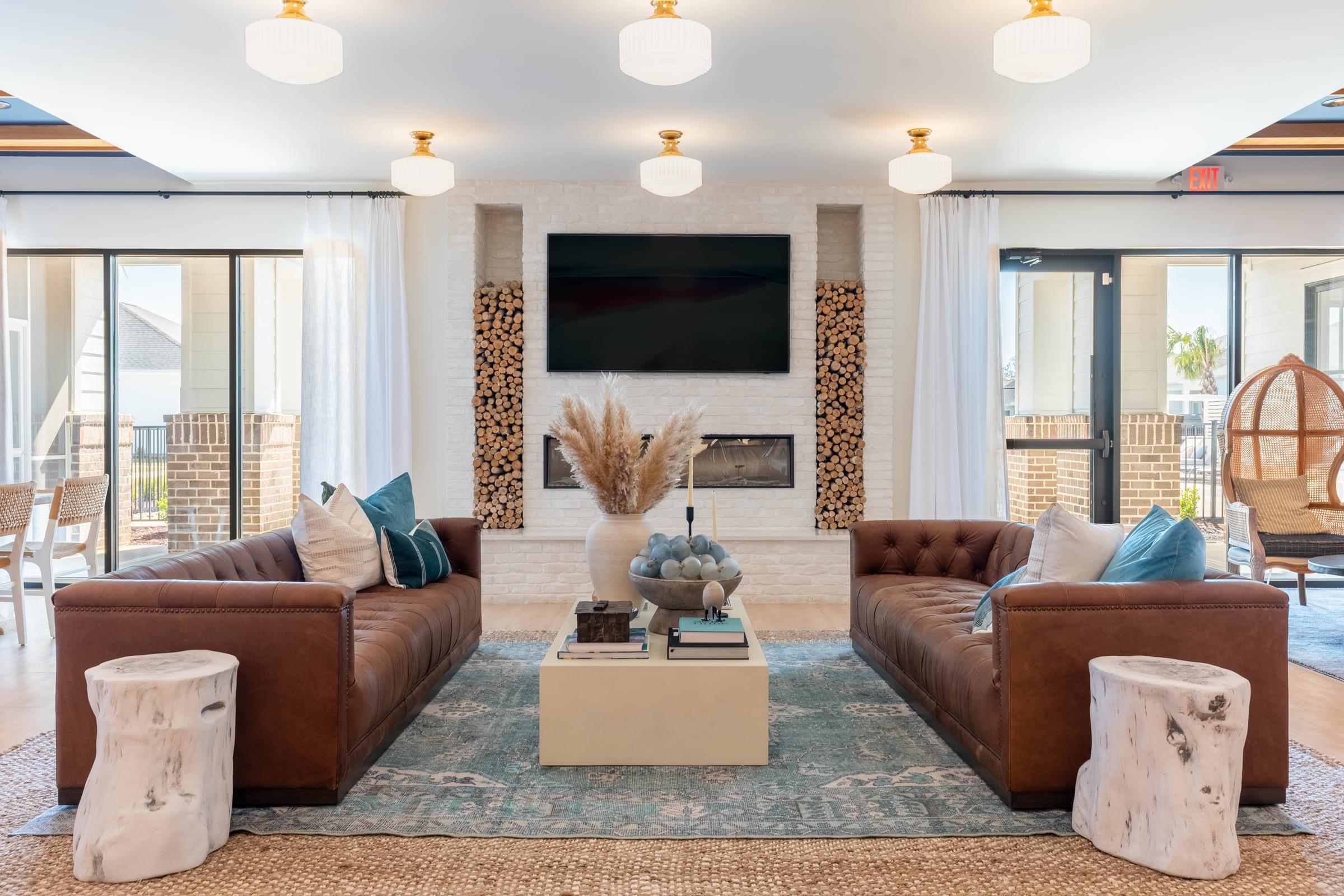 a living room with two couches and a television