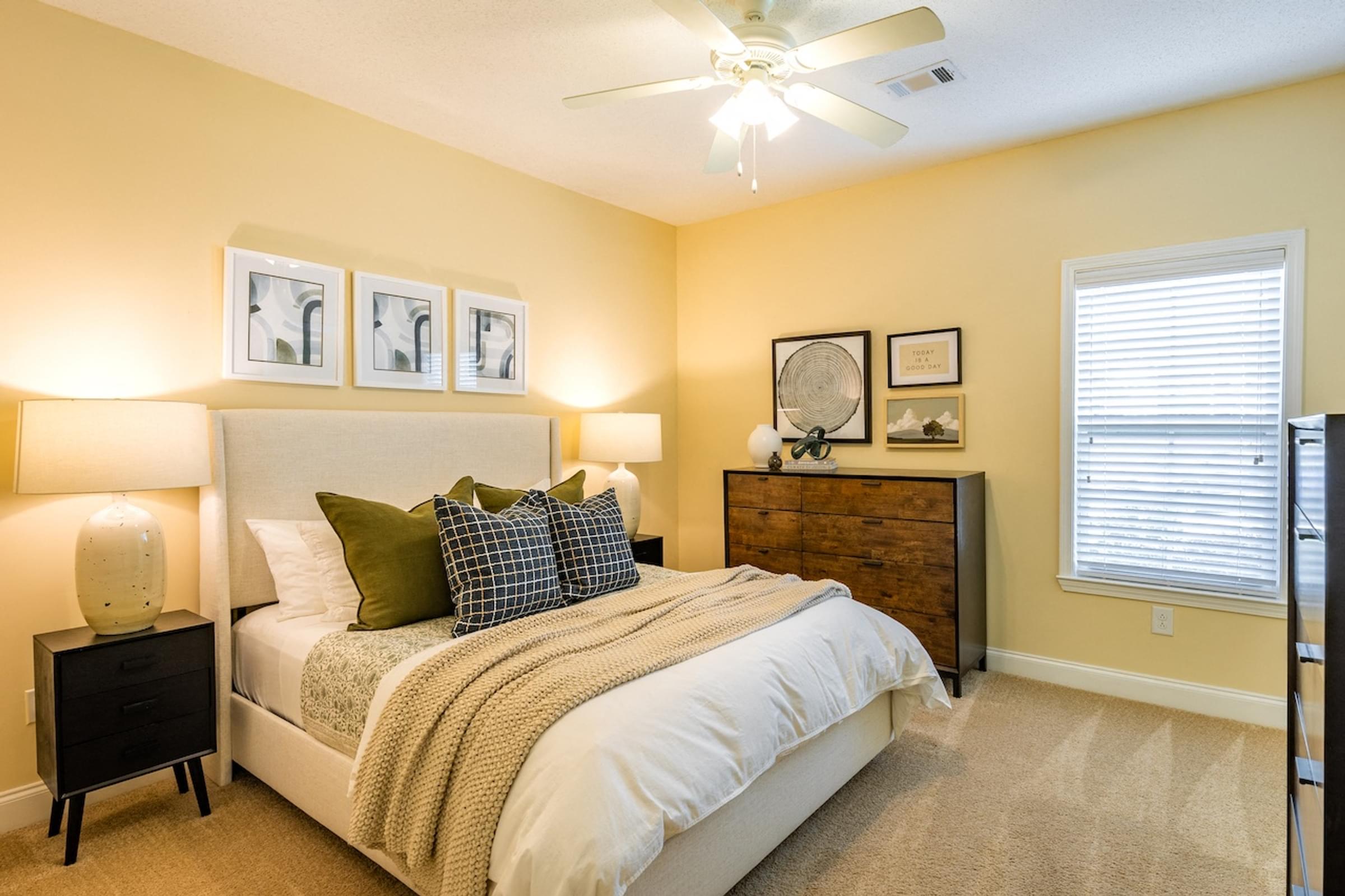 Spacious Bedroom with Large Windows and Plush Carpeting